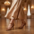 Ballroom Waltz Dancing Shoes Closed Toe Tan Rhinestone