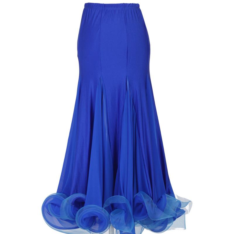 Blue ballroom dance skirt with mermaid silhouette and full godet hem, full length