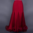 Firebrick ballroom dance skirt with high waist and rolled organza ruffle hem detail