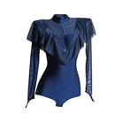 Latin Dance Leotard Mesh Cape Ruffle Mock Neck Bodysuit, view 2