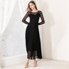 Black Ballroom Dress Lace Overlay Long Sleeve Smooth Practice Dress in Black, side view