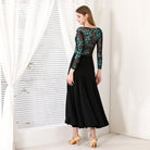 Ballroom Dance Dress Floral Mesh Bodice Sweetheart Big Swing Dress in Green Floral, back view