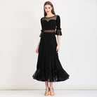 Ballroom Dance Dress Mesh Waist Sweetheart Bell Cuff Standard Dress in Black, front view