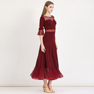 Ballroom Dance Dress Mesh Waist Sweetheart Bell Cuff Standard Dress in Burgundy, side view