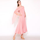 Ballroom Dance Dress One Shoulder Chiffon Cape Ruffle Swing Dress in Pink, side view