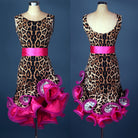 Polka dot latin dance dress rear view showing the low scooped back and satin belt
