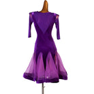 Purple latin dance dress side view showing the flared skirt in movement