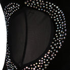 Close view of the rhinestone spray on the sheer waist panel