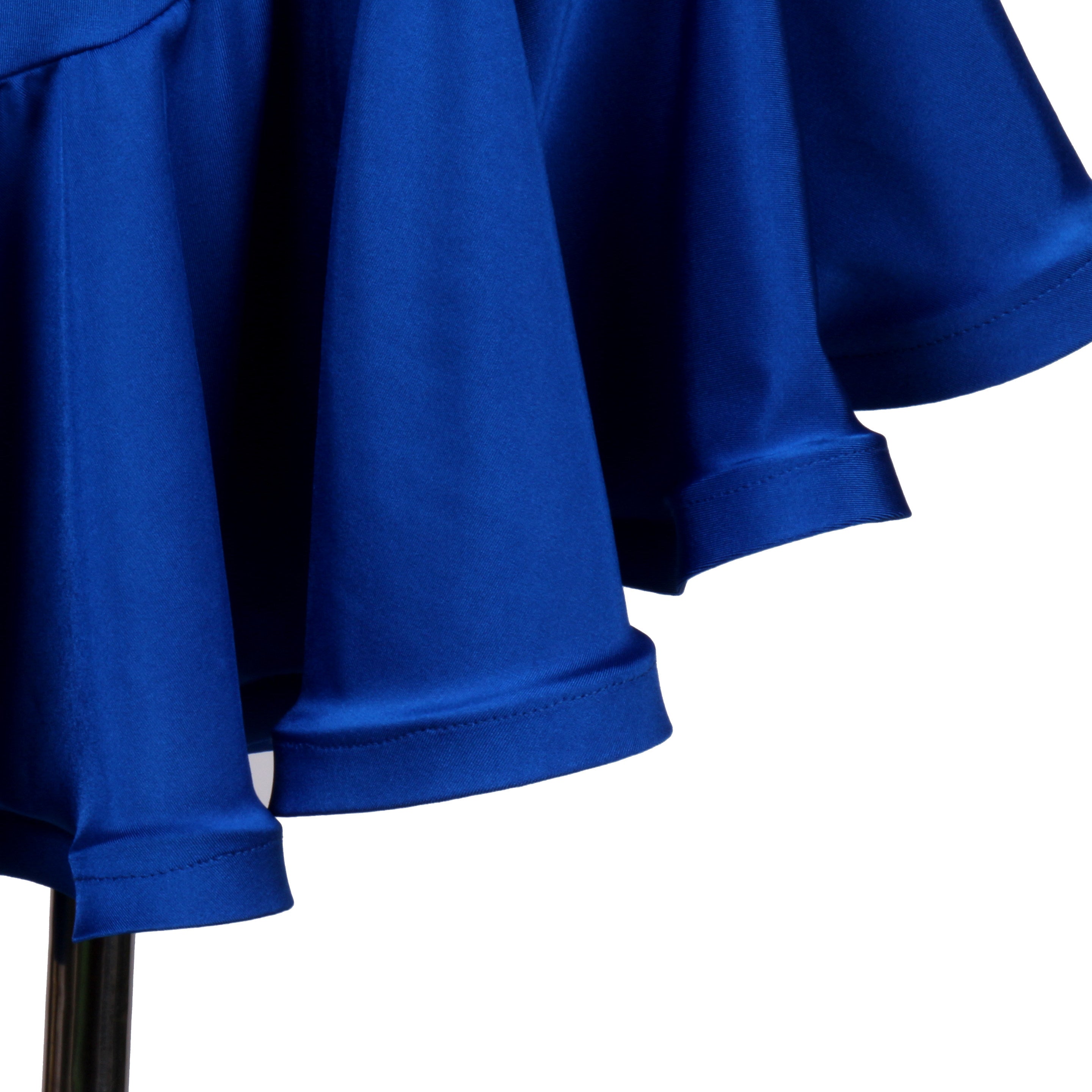 Close view of the blue mermaid flounce hem