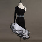 Black latin dance dress rear view showing the single sleeve and open back