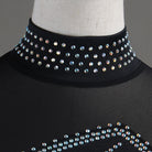 Close view of the stoned collar and blue crystal detail