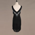 Black tassel fringe latin dance dress rear view showing the V back