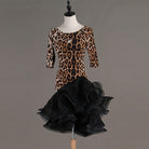 Leopard print latin dance dress angled view showing the ruffle layers