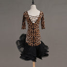 Leopard print latin dance dress rear view with the cord laced open back