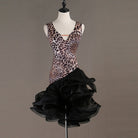 Leopard print latin dance dress with black curled organza ruffle skirt