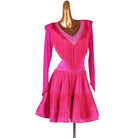 Rose red latin dance dress with crystal V neckline and fringe chest panel