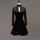 Black velvet latin dance dress rear view with the keyhole mesh back