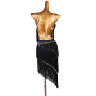 Black wrap fringe latin dance dress rear view with the bare back