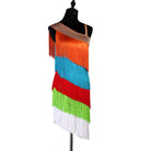 Multicolour fringe latin dance dress front view with the white fringe hem