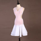 Pale pink latin dance dress angled view showing the waist cutouts