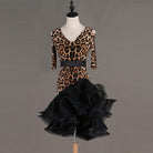 Leopard print latin dance dress angled view showing the organza layers