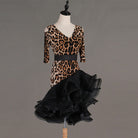 Leopard print latin dance dress side view with the belted waist