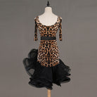 Leopard print latin dance dress rear view with the black organza hem