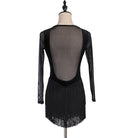 Black sheer panel latin dance dress rear view showing the open mesh back