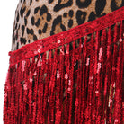 Close view of the red sequin tassel fringe strands