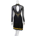 Black latin dance dress rear view showing the keyhole back and fringe