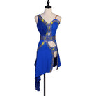 Blue latin dance dress with studded strap cutout waist and pointed hem