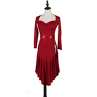 Red latin dance dress with sweetheart neckline and handkerchief hem
