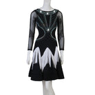 Black crystal web latin dance dress rear view showing the stoned V back