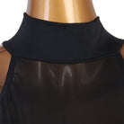 Close view of the sheer mesh collar and yoke seam
