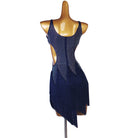 Navy stone scatter latin dance dress front view showing the wide straps