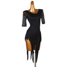 Black lace sleeve latin dance dress side view with the square neckline