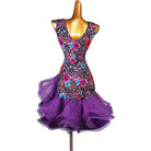 Floral print latin dance dress rear view showing the low V back