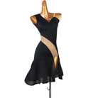 Red nude insert latin dance dress angled view showing the fishtail hem