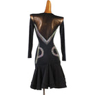 Black bugle fringe latin dance dress rear view showing the stoned back