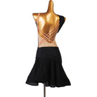 Black nude panel latin dance dress rear view showing the crossed straps