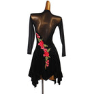 Black velvet latin dance dress rear view showing the roses over the shoulder