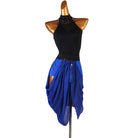 Black and blue latin dance dress side view with the beaded tassel tie