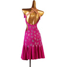 Rose pink latin dance dress angled view with the front slit open