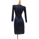 Navy burnout leopard latin dance dress rear view showing the low back