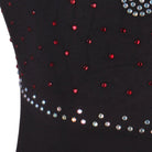 Close view of the crystal spray scattered across the black bodice