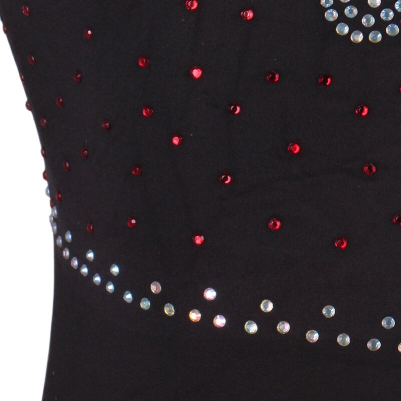 Close view of the crystal spray scattered across the black bodice