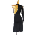 Black beaded fringe latin dance dress rear view showing the open back
