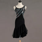 Black crystal ray latin dance dress rear view showing the low back