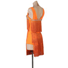 Orange fringe latin dance dress rear view showing the open back