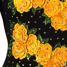 Close view of the raised yellow rose appliques with crystals between